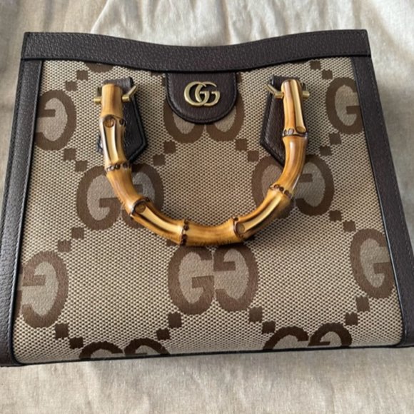 Authentic Gucci Diana NM Bamboo Handle Tote Jumbo GG Canvas Small Brown - Picture 3 of 12